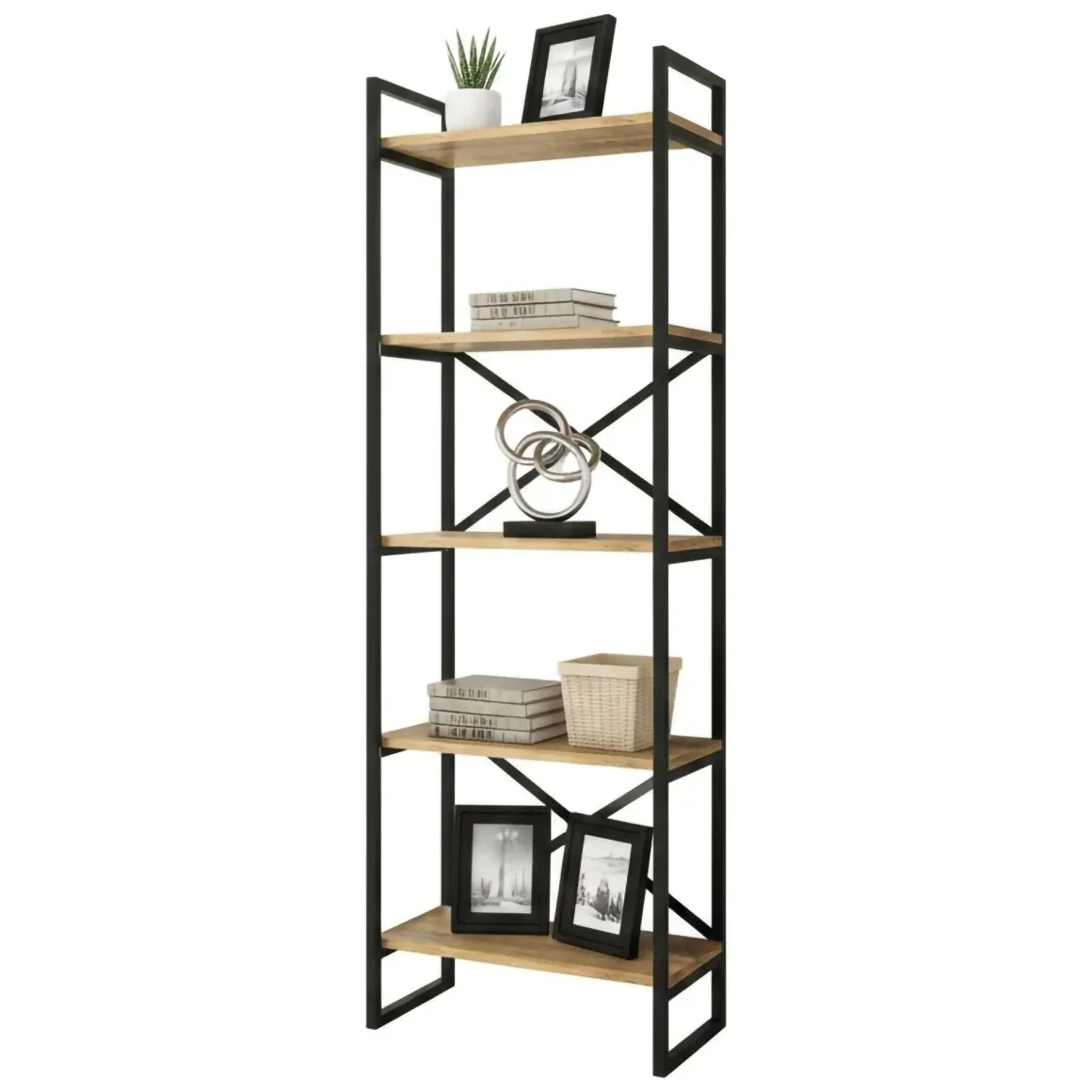 Libreria salvaspazio quercia e nera 58x175h cm - Arbus