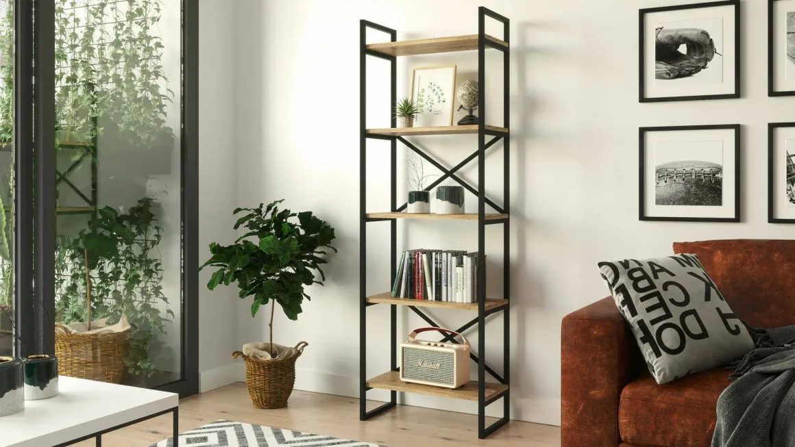 Libreria salvaspazio quercia e nera 58x175h cm - Arbus