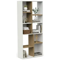 Librerie > Dmora Libreria salvaspazio rovere e grigia 79x204h cm - MuGuiying Grigio, Marrone Rovere