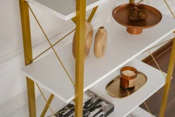 Librerie > Dmora Libreria Suriel, 90x34 h180 cm, Bianco e Oro Oro, Bianco