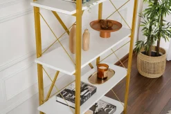 Librerie > Dmora Libreria Suriel, 90x34 h180 cm, Bianco e Oro Oro, Bianco