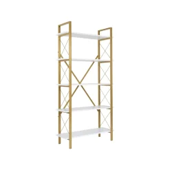 Librerie > Dmora Libreria Suriel, 90x34 h180 cm, Bianco e Oro Oro, Bianco