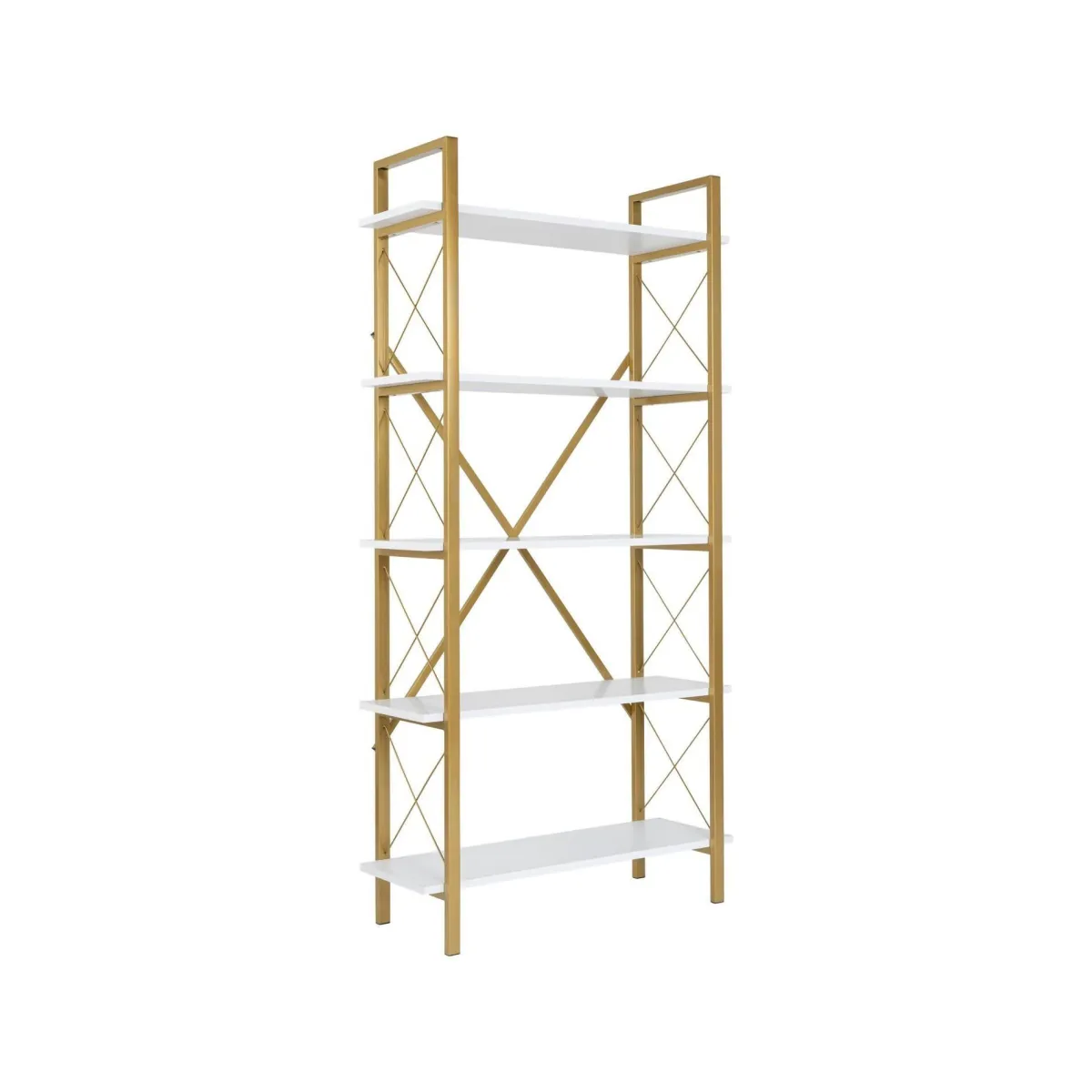 Librerie > Dmora Libreria Suriel, 90x34 h180 cm, Bianco e Oro Oro, Bianco