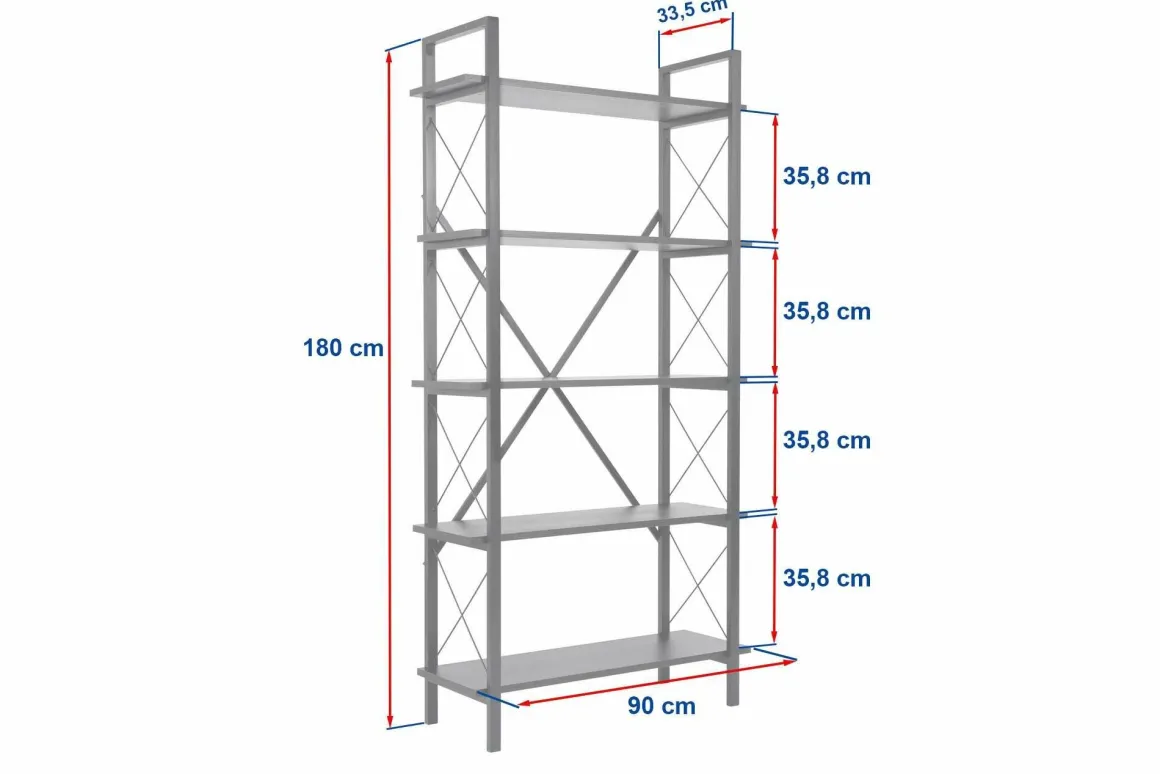 Libreria Suriel, 90x34 h180 cm, Noce e Nero