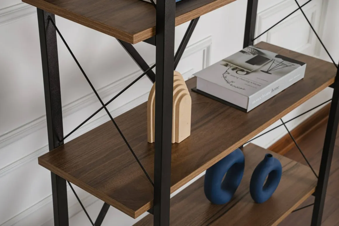 Libreria Suriel, 90x34 h180 cm, Noce e Nero