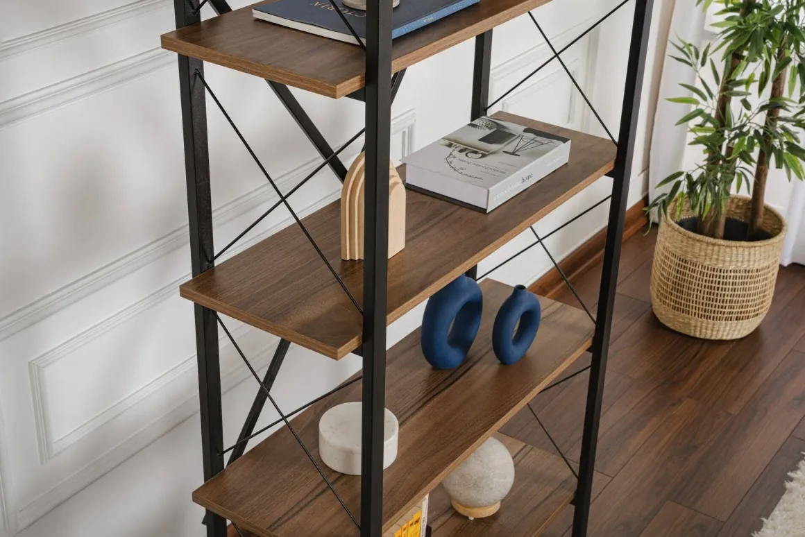 Libreria Suriel, 90x34 h180 cm, Noce e Nero