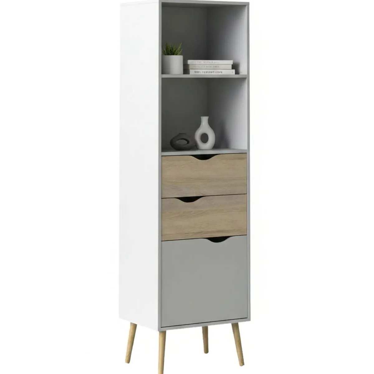 Librerie > Dmora Libreria verticale bianca e quercia 50x171h cm - Assesor Marrone, Bianco Quercia