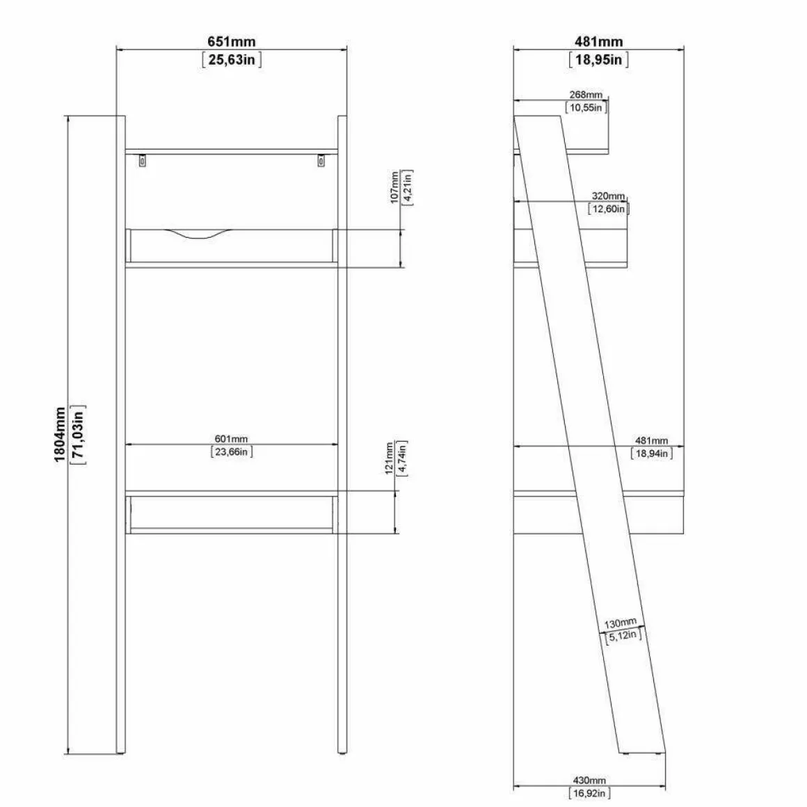 Libreria verticale bianca e quercia 65x180h cm - Aviv