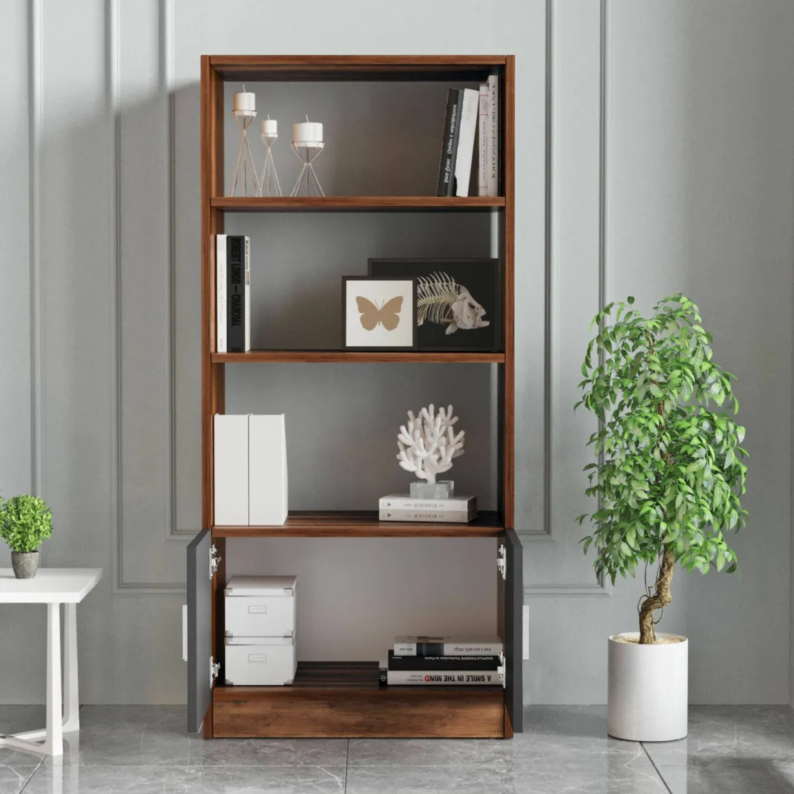 Libreria verticale noce e antracite 63x140h cm - Patty