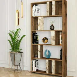 Librerie|Ufficio > Dmora Libreria verticale noce e bianca marmo 90x180h cm - Scapolita Bianco Marmo, Marrone Noce