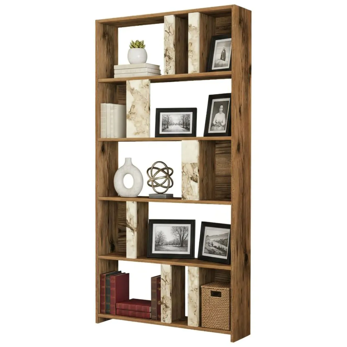 Librerie|Ufficio > Dmora Libreria verticale noce e bianca marmo 90x180h cm - Scapolita Bianco Marmo, Marrone Noce