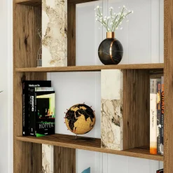 Librerie|Ufficio > Dmora Libreria verticale noce e bianca marmo 90x180h cm - Scapolita Bianco Marmo, Marrone Noce