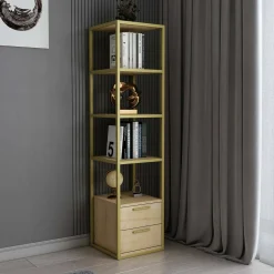 Librerie|Ufficio > Dmora Libreria verticale oro e quercia 39x169h cm - Arsim Marrone, Oro Quercia