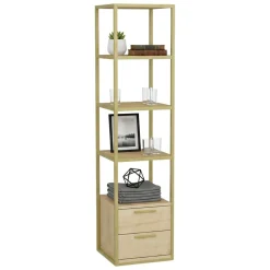 Librerie|Ufficio > Dmora Libreria verticale oro e quercia 39x169h cm - Arsim Marrone, Oro Quercia