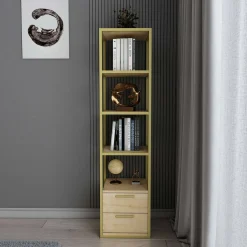 Librerie|Ufficio > Dmora Libreria verticale oro e quercia 39x169h cm - Arsim Marrone, Oro Quercia