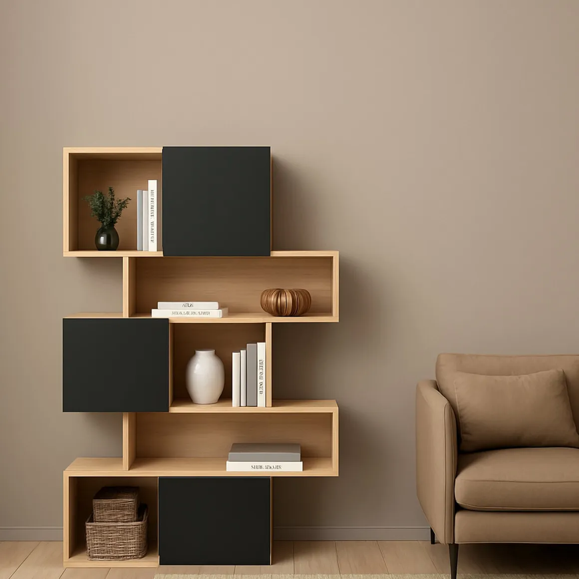 Libreria verticale rovere e nera 95x166h cm - Acetosella