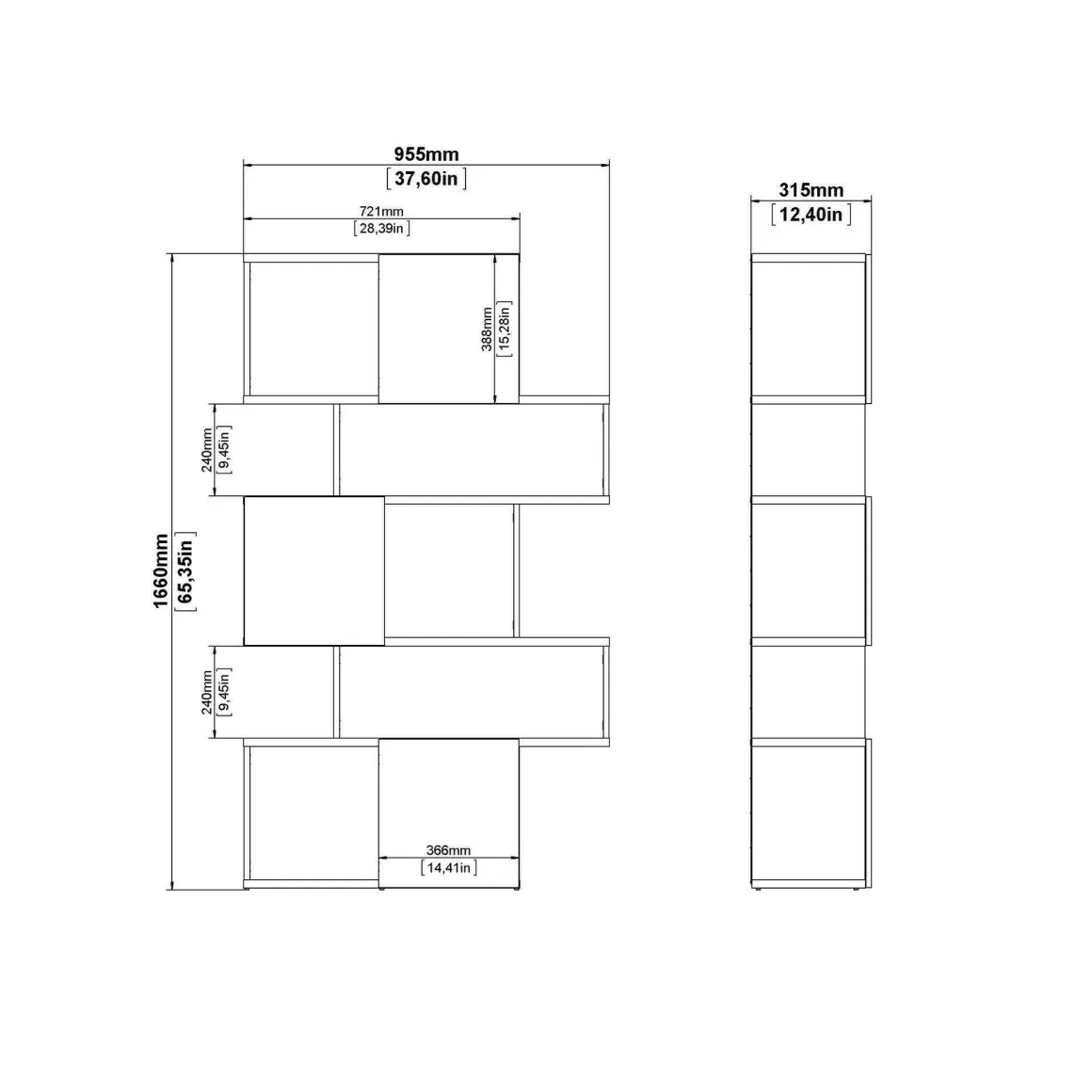 Libreria verticale rovere e nera 95x166h cm - Acetosella