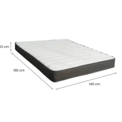 Materasso Matrimoniale Bianco Grigio Grado Rigidità Medio 190x140x22h cm, Misura Rete Compatibile 140x190 cm - Cipirello