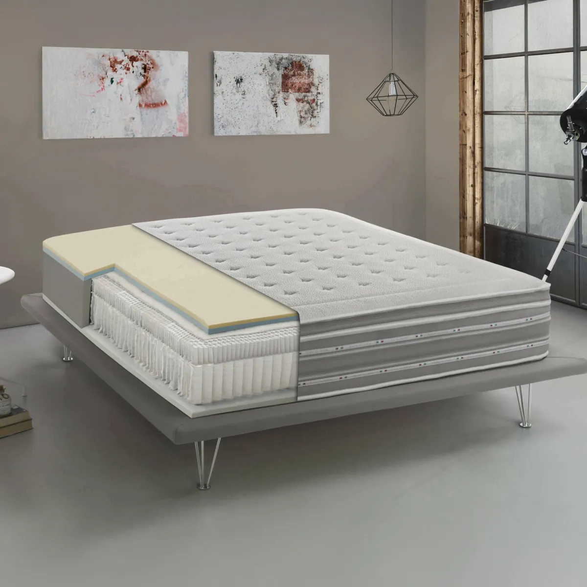 Materassi|Materassi Singoli > Dmora Materasso rivestimento morbido singolo 80x190 in Memory Foam sfoderabile - Agliana Azzurro, Grigio