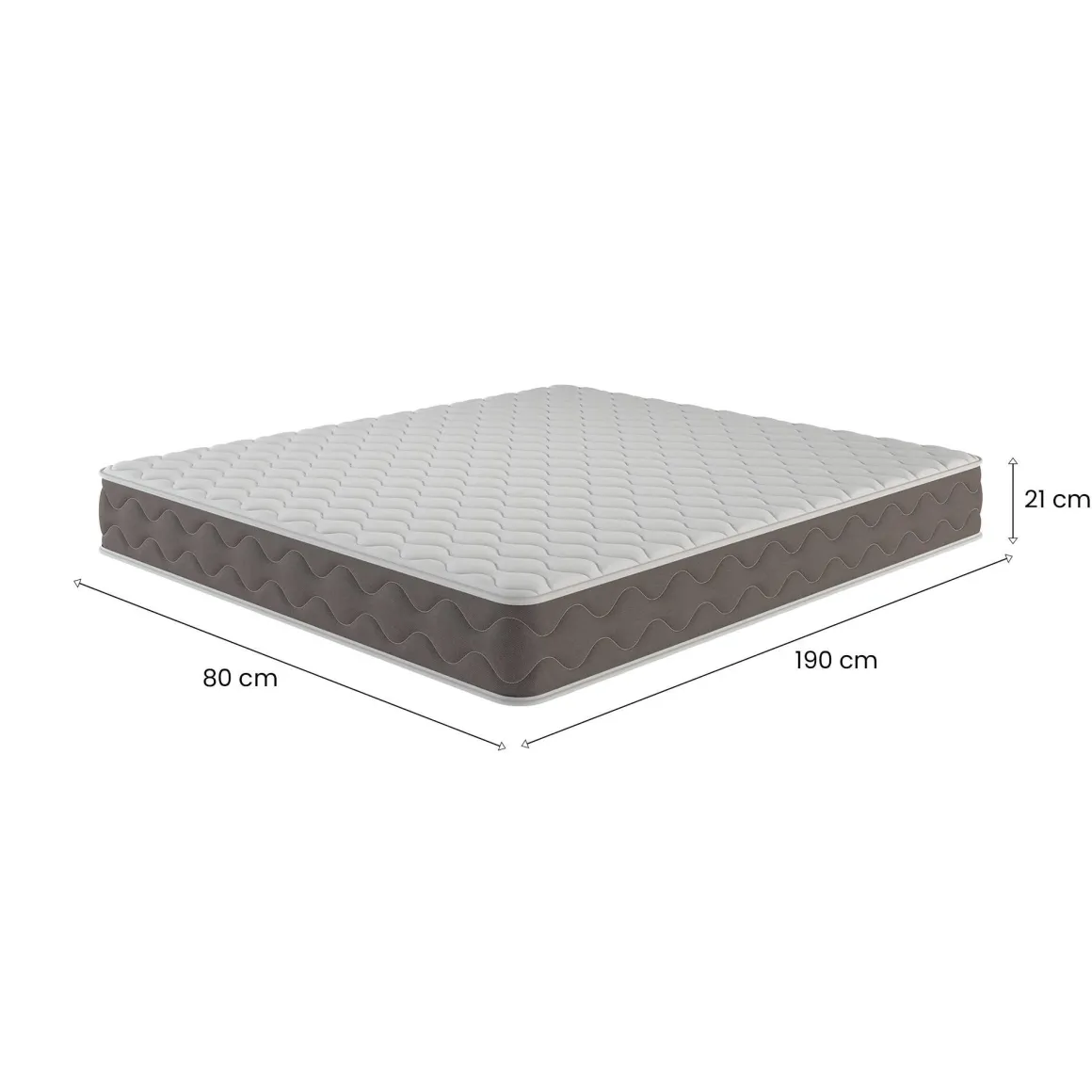 Materasso Singolo Bianco Grado Rigidità 6.5/10 Misura Rete Compatibile 80x190 cm 190x80x21h cm, Singolo Made in Italy - Gaggiano