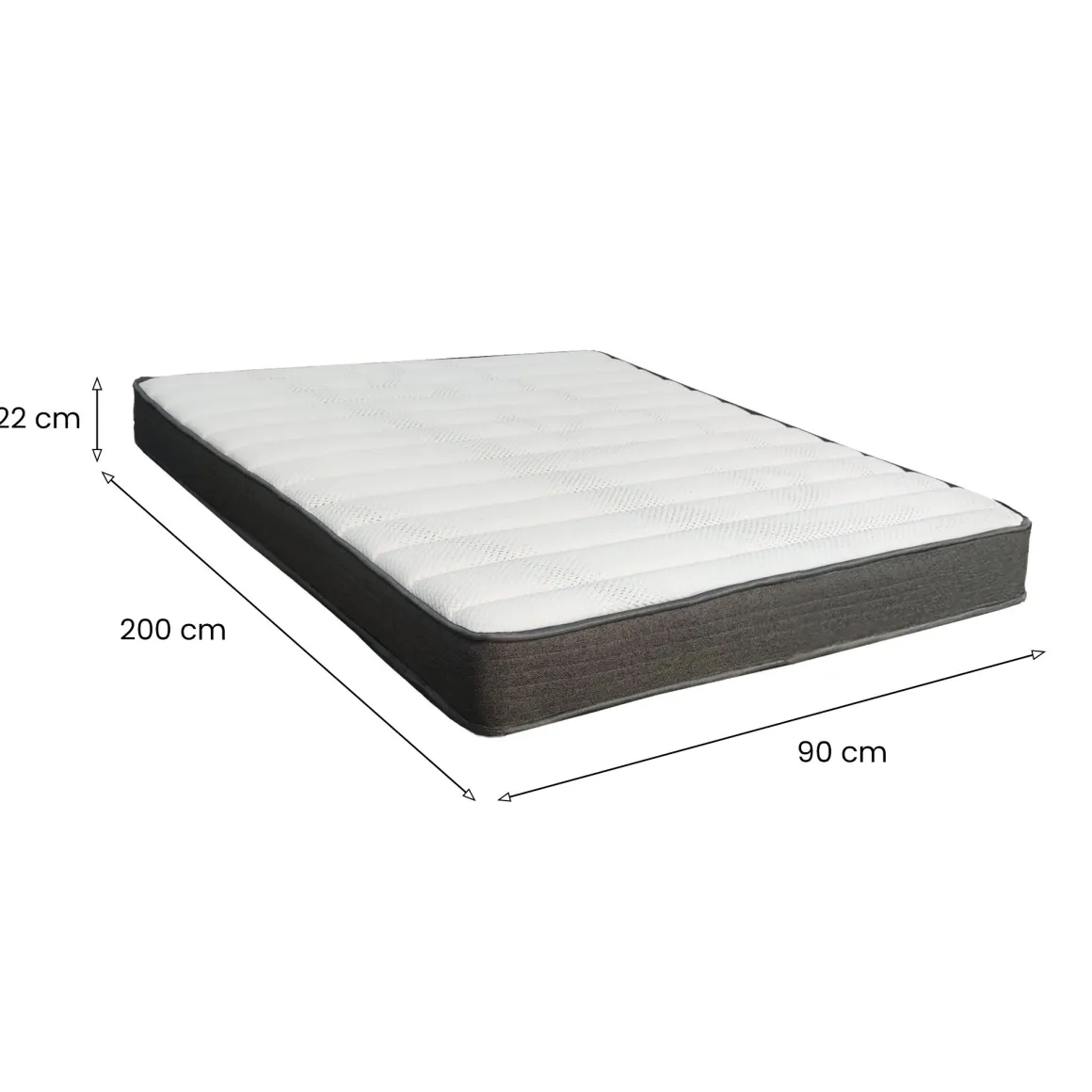 Materasso Singolo Bianco Grigio Grado Rigidità Medio 200x90x22h cm, Misura Rete Compatibile 90x200 cm - Venosa