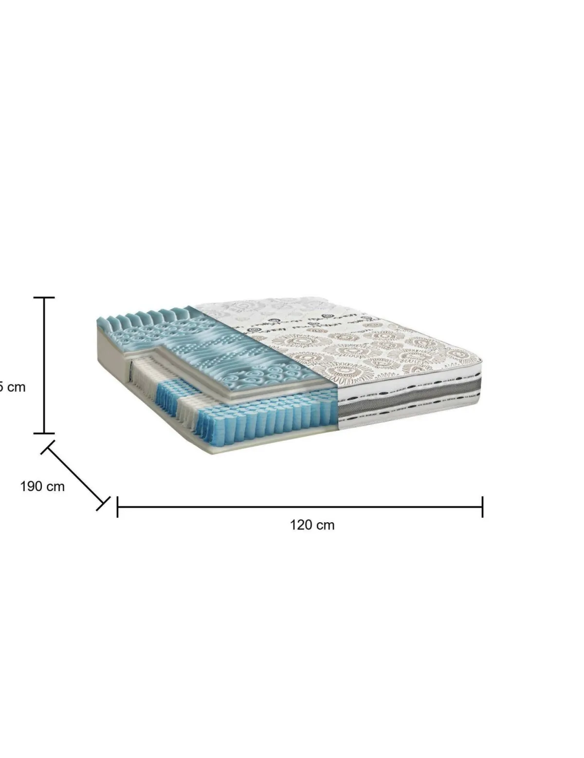 Materassi|Materassi Piazza E Mezza > Dmora Materasso struttura alveolare piazza e mezza 120x190 in Memory Foam sfoderabile - Amaroni Grigio, Grigio