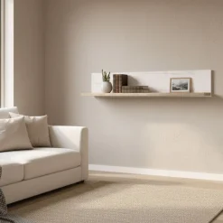Mensola Bianco Anticato Marrone Rovere un Ripiano 120x19.5x22h cm, Portata Ripiani 5 - Picciano