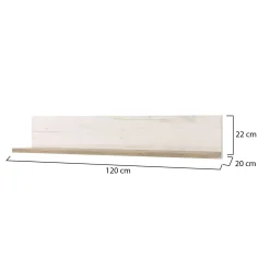 Mensola Bianco Anticato Marrone Rovere un Ripiano 120x19.5x22h cm, Portata Ripiani 5 - Picciano