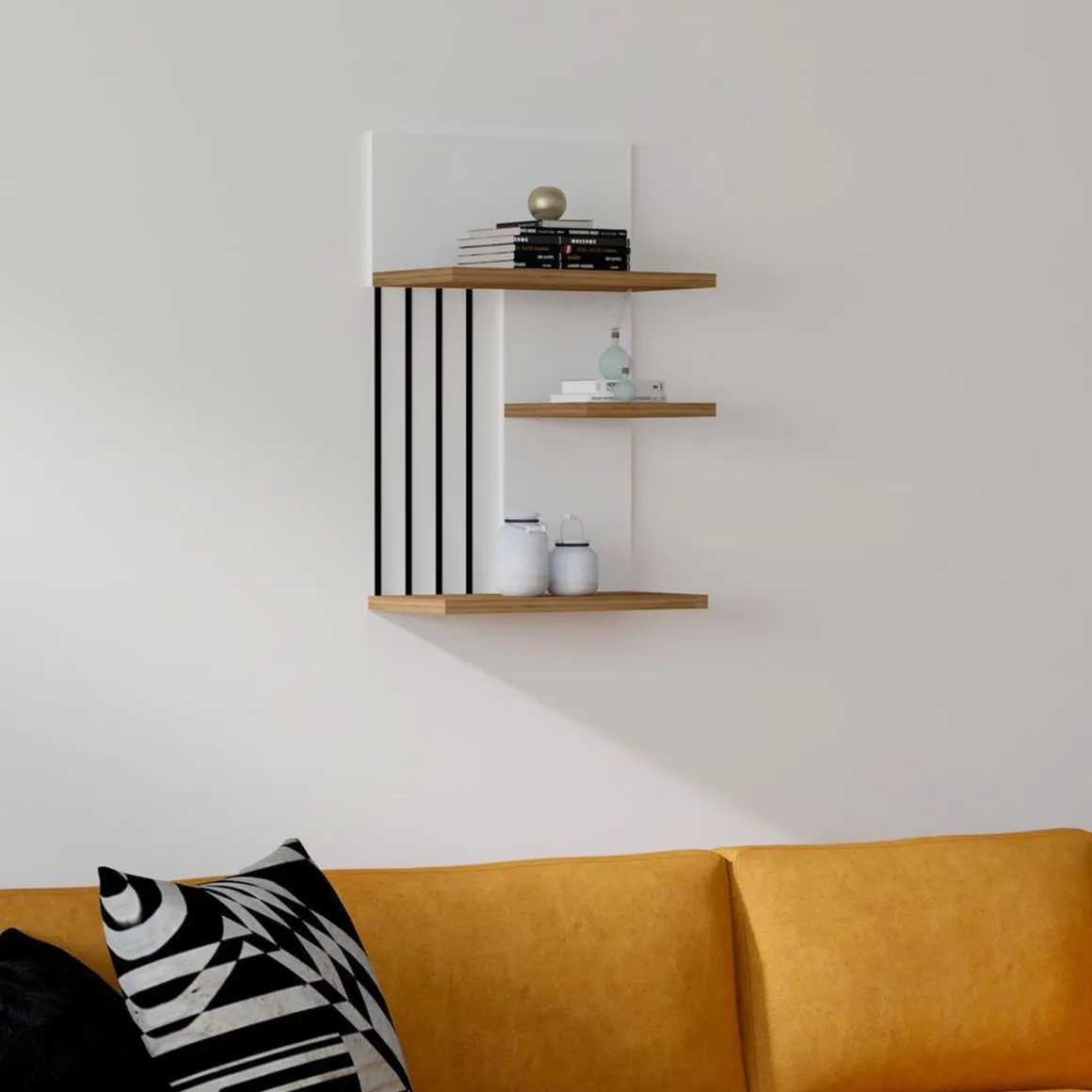Mensole > Dmora Mensola Bianco Marrone Noce 3 Ripiani Colore Struttura Marrone 96x20x101h cm, Sfumatura Colore Struttura Noce - Erbe Marrone, Bianco Noce