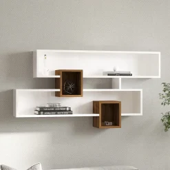 Mensola Bianco Marrone Rovere 4 Ripiani Colore Struttura Marrone 120x22x75h cm, Sfumatura Colore Struttura Rovere - Roddino