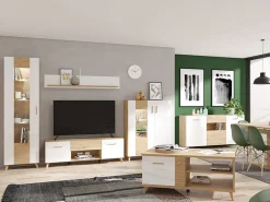 Mensole > Dmora Mensola Bianco Marrone Rovere un Ripiano Dettaglio Geometrico 146x19.5x24h cm, Portata Ripiani 5 - Suelli Marrone Rovere, Bianco