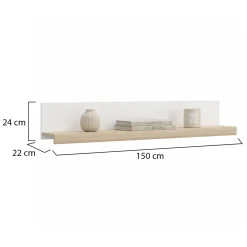 Mensola Bianco Marrone Rovere un Ripiano Sfumatura Colore Struttura Rovere 150x22x24h cm, Colore Struttura Marrone - Ollol