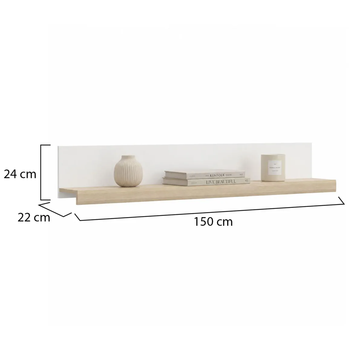 Mensola Bianco Marrone Rovere un Ripiano Sfumatura Colore Struttura Rovere 150x22x24h cm, Colore Struttura Marrone - Ollol