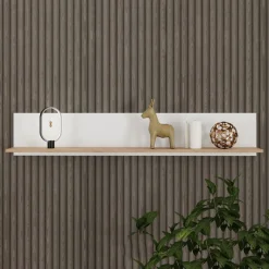 Mensole > Dmora Mensola Bianco Opaco Marrone Rovere un Ripiano Sfumatura Colore Struttura Opaco 138x20x24h cm, Sfumatura Colore Struttura Rovere - Norbio Marrone Rovere, Bianco Opaco