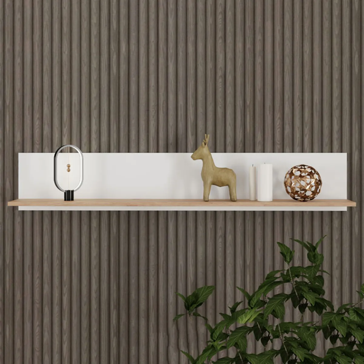 Mensole > Dmora Mensola Bianco Opaco Marrone Rovere un Ripiano Sfumatura Colore Struttura Opaco 138x20x24h cm, Sfumatura Colore Struttura Rovere - Norbio Marrone Rovere, Bianco Opaco