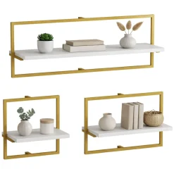 Mensola Bianco oro 3 Ripiani set da 3 80x20x30h cm, Colore Struttura oro - Gerano