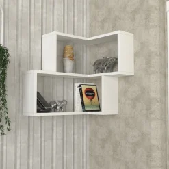 Mensola Bianco 2 Ripiani Angolare 45x15x55h cm, - Omignano