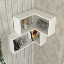 Mensola Bianco 2 Ripiani Angolare 45x15x55h cm, - Omignano