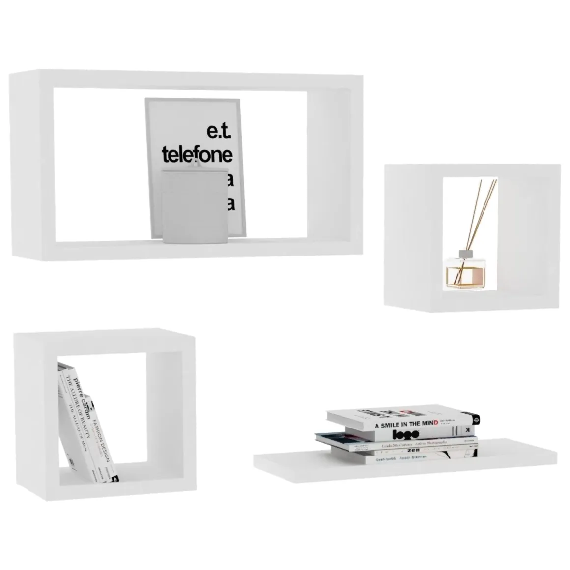 Mensola Bianco 4 Ripiani Modulabile,set da 4 Mensole 24x15x44h cm, - Lisignago