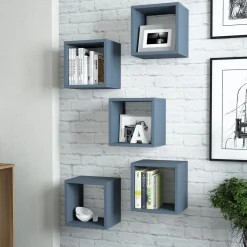 Mensola blu Ardesia 5 Ripiani Modulabile, set da 5 Mensole 30x30x24h cm, Sfumatura Colore Struttura Ardesia - Gianico