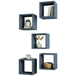 Mensola blu Ardesia 5 Ripiani Modulabile, set da 5 Mensole 30x30x24h cm, Sfumatura Colore Struttura Ardesia - Gianico
