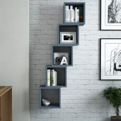 Mensola blu Ardesia 5 Ripiani Modulabile, set da 5 Mensole 30x30x24h cm, Sfumatura Colore Struttura Ardesia - Gianico