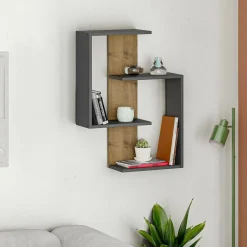 Mensola da muro 22x64cm antracite e rovere - Irmina