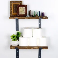 Mensole > Dmora Mensola Marrone Naturale Nero 2 Ripiani in Legno di Abete, Fatto a Mano 40x14x16h cm, Colore Struttura Nero - Trontano Nero, Marrone Naturale