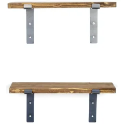 Mensole > Dmora Mensola Marrone Naturale Nero 2 Ripiani in Legno di Abete, Fatto a Mano 40x14x16h cm, Colore Struttura Nero - Trontano Nero, Marrone Naturale
