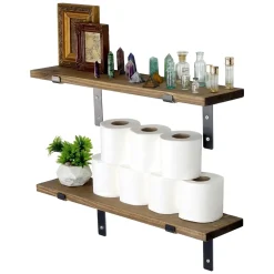 Mensole > Dmora Mensola Marrone Naturale Nero 2 Ripiani in Legno di Abete, Fatto a Mano 60x14x16h cm, Colore Struttura Nero - Perano Nero, Marrone Naturale