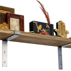 Mensola Marrone Naturale Nero un Ripiano in Legno di Abete, Fatto a Mano 60x14x16h cm, Colore Struttura Nero - Favara