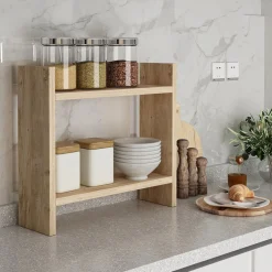 Mensola Marrone Naturale 2 Ripiani Sfumatura Colore Struttura Naturale 34x10x30h cm, - Morfasso