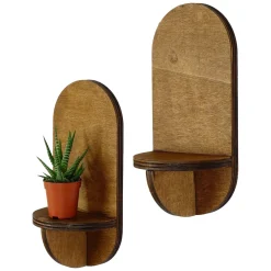 Mensola Marrone Naturale 2 Ripiani set da 2 13x9x26h cm, Sfumatura Colore Struttura Naturale - Buccheri