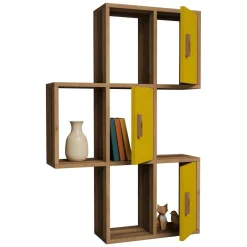 Mensola Marrone Noce Giallo 7 Ripiani Colore Struttura Giallo 50x20x113h cm, Sfumatura Colore Struttura Noce - Carzano